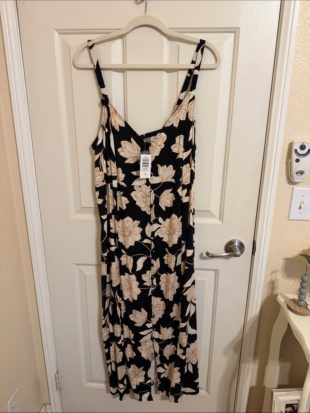 torrid Black Slip Midi Dress with Cream Floral Print